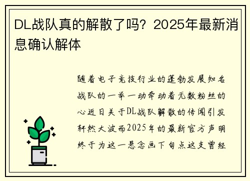 DL战队真的解散了吗？2025年最新消息确认解体